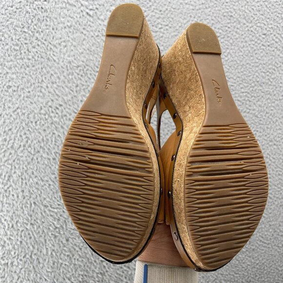 Clark Collection Sandals Womens 10 M Tan Comfort Shoes Leather Slingback Wedge - Picture 7 of 13